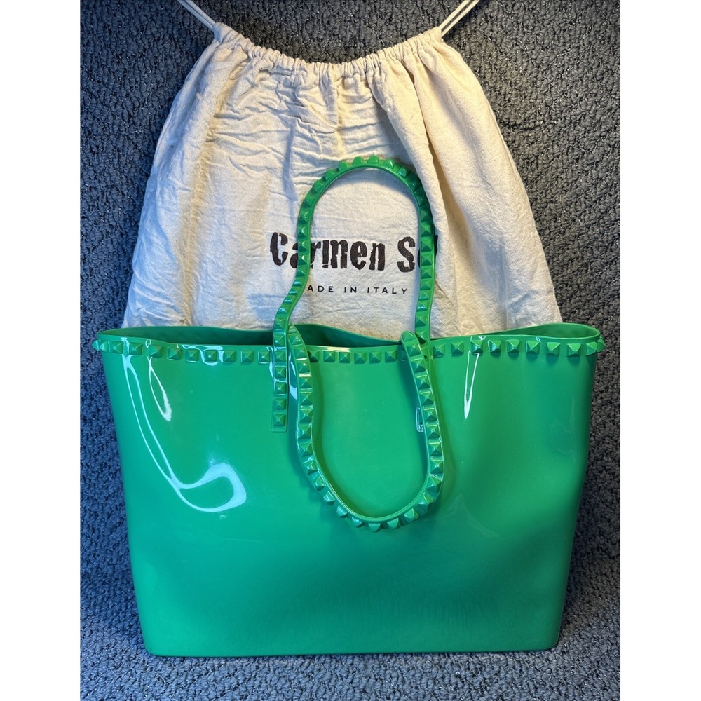 Carmen Sol Angelica Large Tote & Maria Flat Jelly Sandals 9 Italy‎ Green HTF EUC - Picture 4 of 14